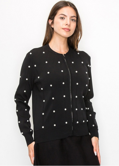 Pearl Embellished Black Knit Jacket