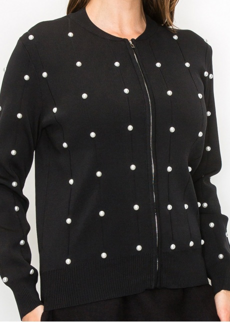 Pearl Embellished Black Knit Jacket