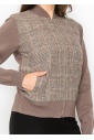 Taupe Plaid Panel Zip-Up Cardigan