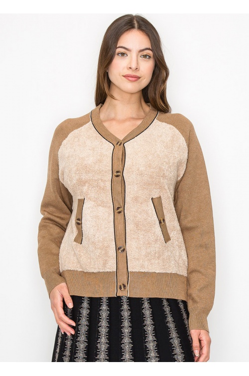 Soft Beige and Camel Knit Cardigan