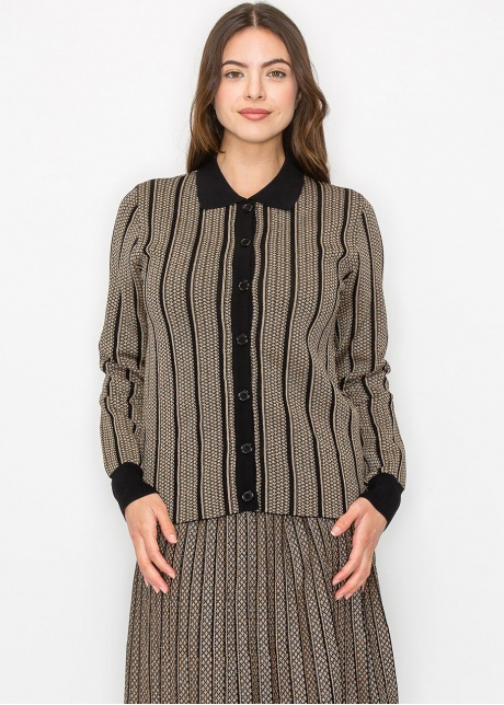 Gold Stripe Button-Down Knit Top