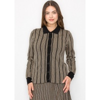 Gold Stripe Button-Down Knit Top
