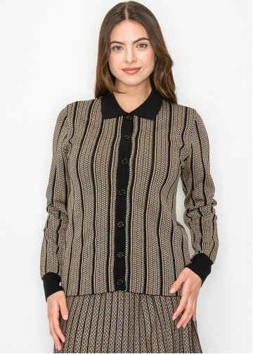 Gold Stripe Button-Down Knit Top