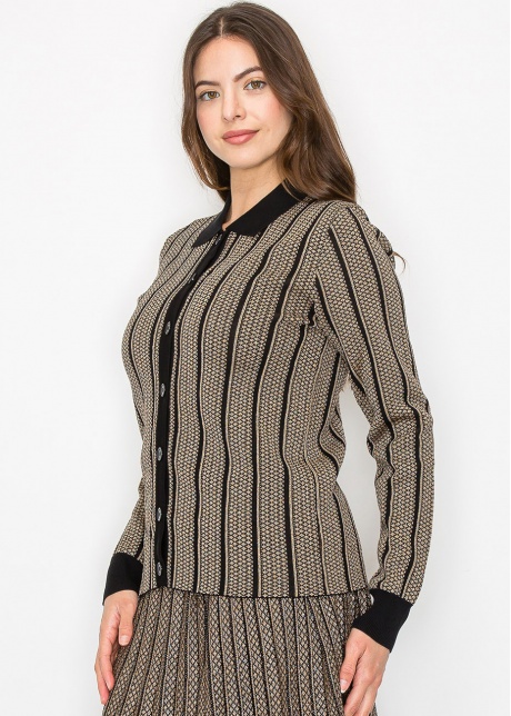 Gold Stripe Button-Down Knit Top