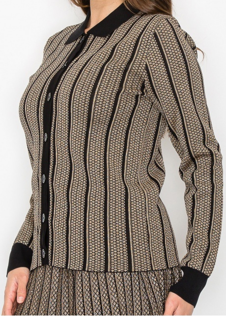 Gold Stripe Button-Down Knit Top