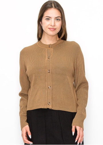 Elegant Ribbed Camel Cardigan
