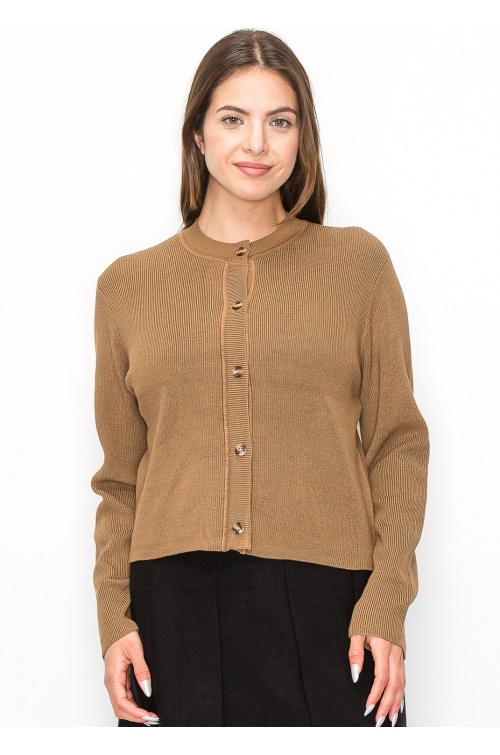 Elegant Ribbed Camel Cardigan