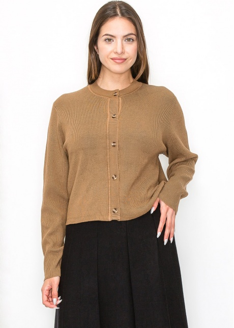 Elegant Ribbed Camel Cardigan