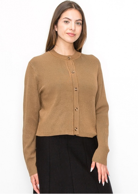 Elegant Ribbed Camel Cardigan