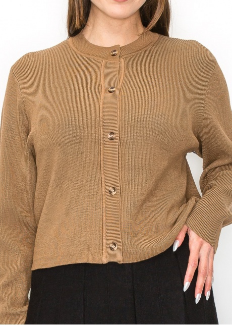 Elegant Ribbed Camel Cardigan