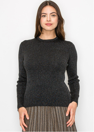Black Sparkle Ribbed Knit Top