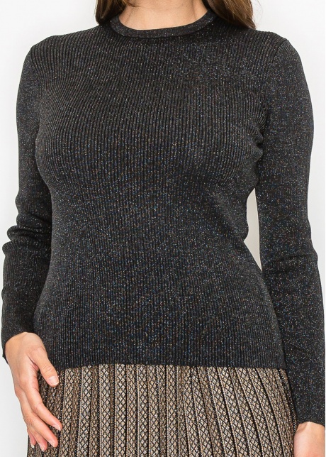 Black Sparkle Ribbed Knit Top