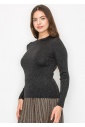 Black Sparkle Ribbed Knit Top