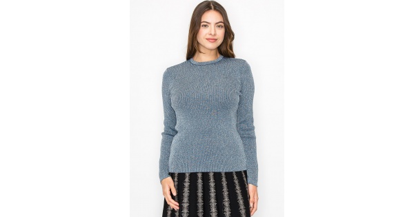 Subtle Sparkle Blue Sweater | Modest Women Clothing - YAL