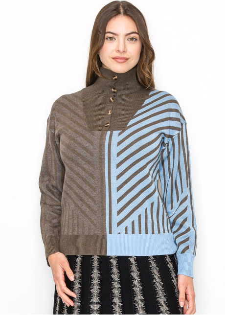 Geometric Color-Block Turtleneck Sweater