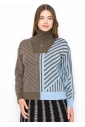 Geometric Color-Block Turtleneck Sweater