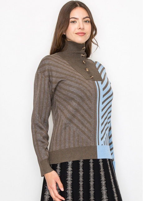 Geometric Color-Block Turtleneck Sweater