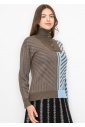 Geometric Color-Block Turtleneck Sweater