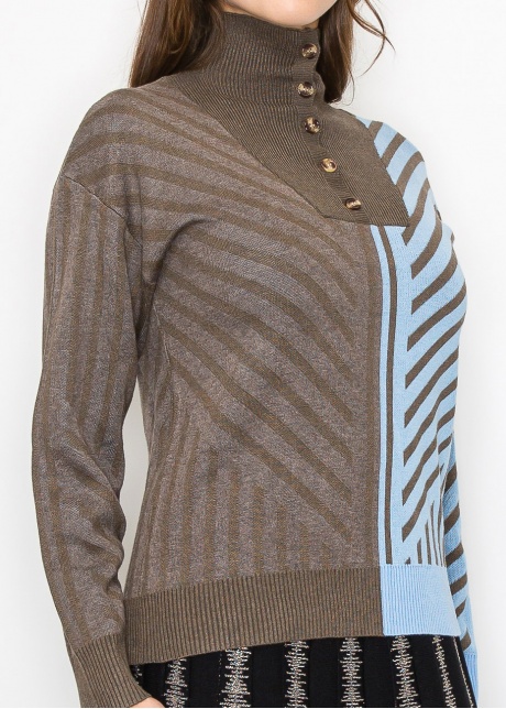 Geometric Color-Block Turtleneck Sweater