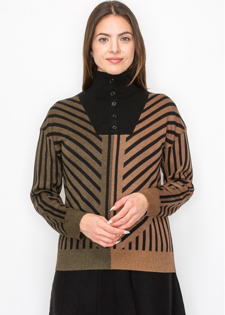 Camel & Black Sweater with Artistic Stripes