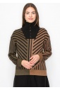 Camel & Black Sweater with Artistic Stripes