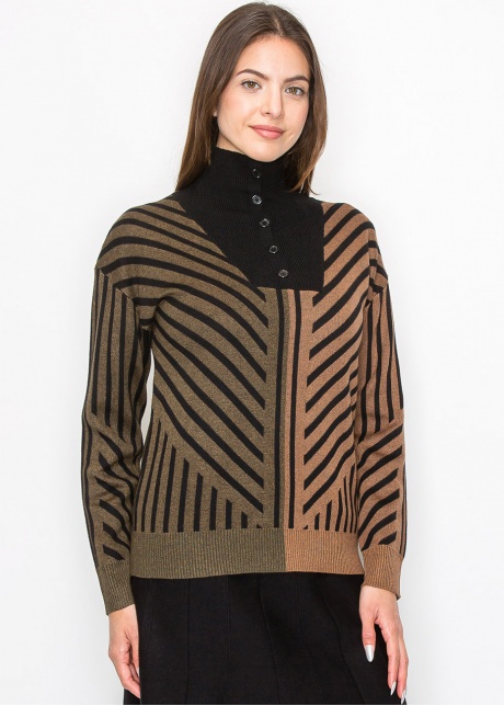 Camel & Black Sweater with Artistic Stripes