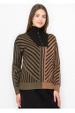 Camel & Black Sweater with Artistic Stripes