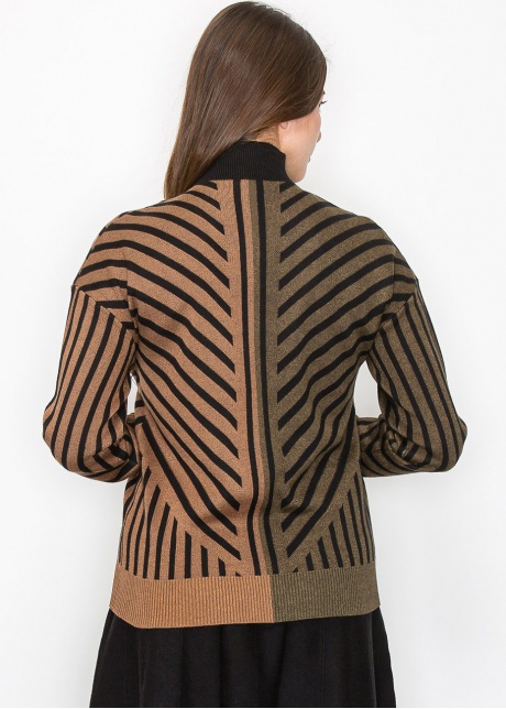 Camel & Black Sweater with Artistic Stripes