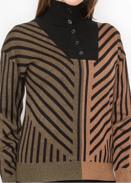 Camel & Black Sweater with Artistic Stripes