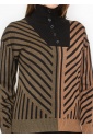 Camel & Black Sweater with Artistic Stripes