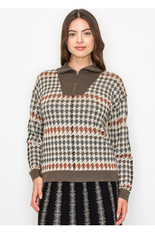 Autumn Houndstooth Knit Sweater