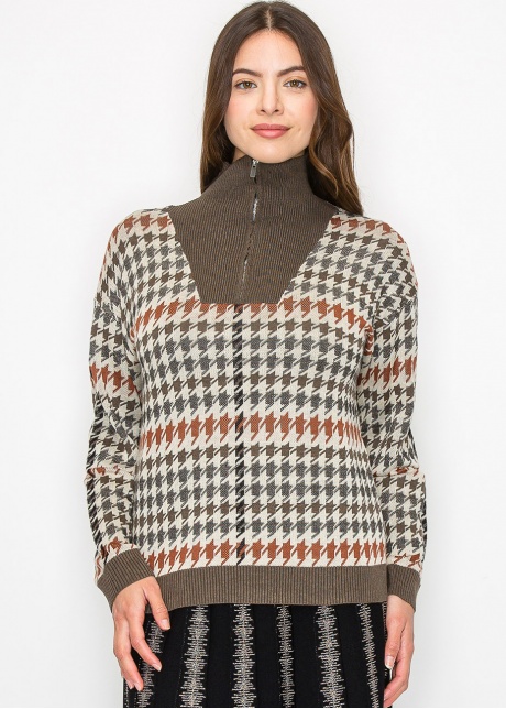Autumn Houndstooth Knit Sweater