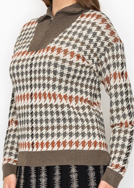 Autumn Houndstooth Knit Sweater