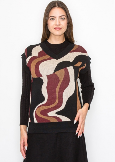 Burgundy Wave V-Neck Vest