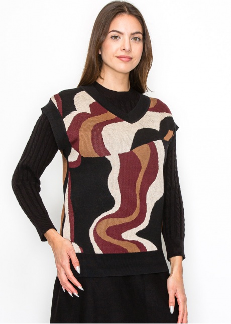 Burgundy Wave V-Neck Vest