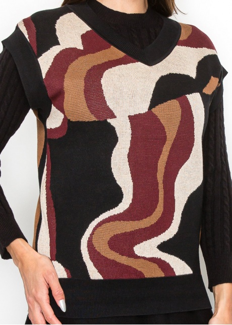 Burgundy Wave V-Neck Vest