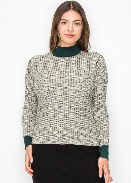 Multi-Tone Knit Sweater with High Neck