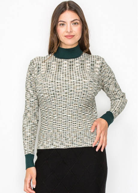 Multi-Tone Knit Sweater with High Neck