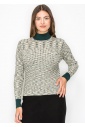 Multi-Tone Knit Sweater with High Neck