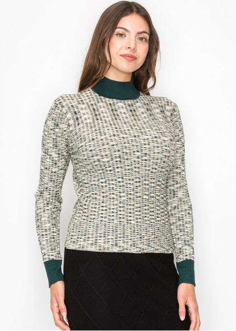 Multi-Tone Knit Sweater with High Neck