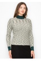 Multi-Tone Knit Sweater with High Neck