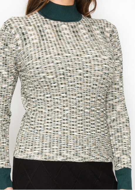 Multi-Tone Knit Sweater with High Neck