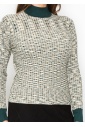 Multi-Tone Knit Sweater with High Neck