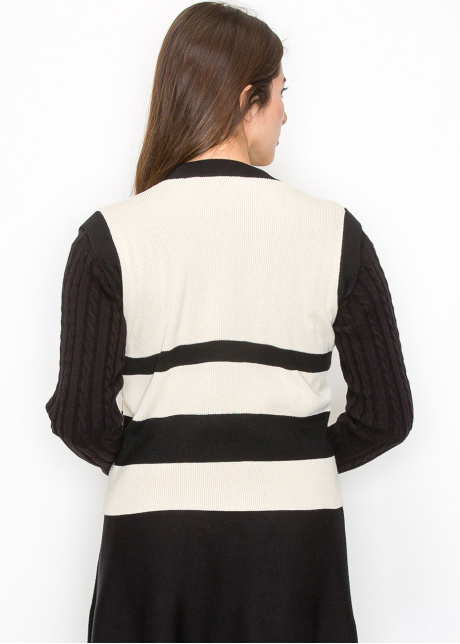Cream Striped V-Neck Vest