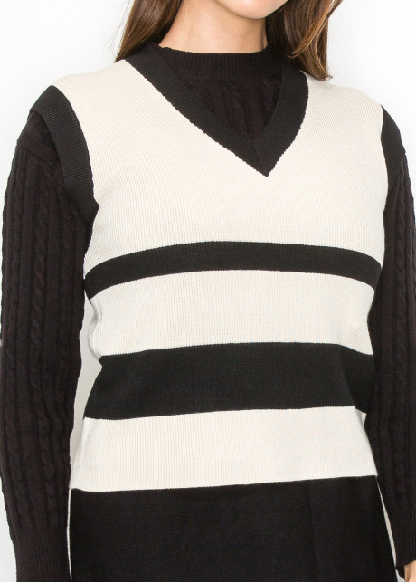Cream Striped V-Neck Vest