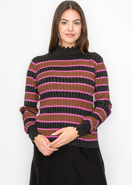 Shimmer Stripe Sweater with Scalloped Trim