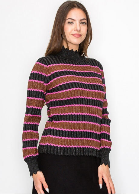 Shimmer Stripe Sweater with Scalloped Trim