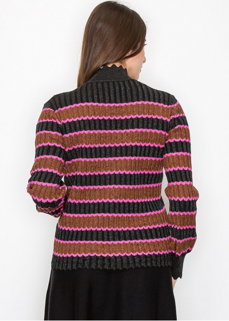 Shimmer Stripe Sweater with Scalloped Trim