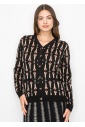 Black Cardigan with Bold Geometric Print