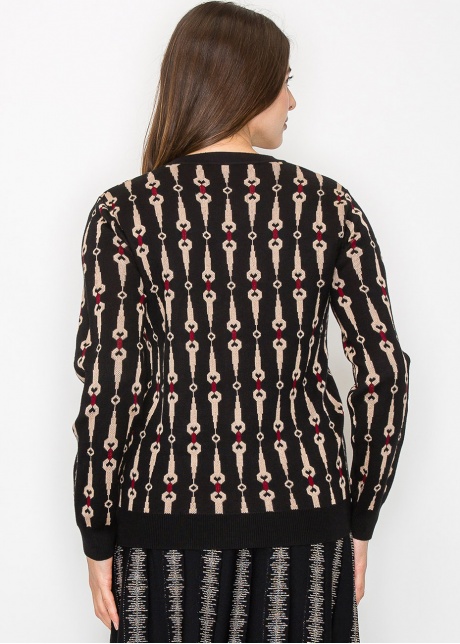 Black Cardigan with Bold Geometric Print